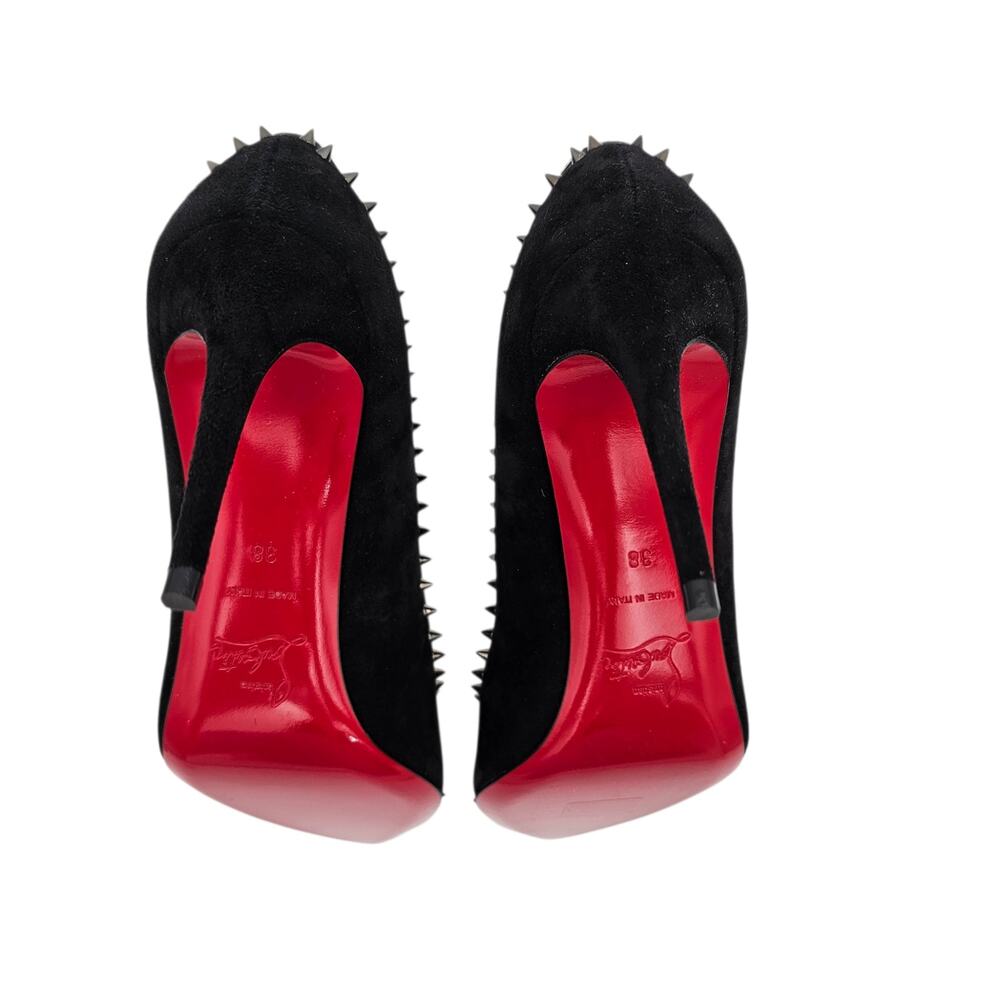 Christian Louboutin Duvette Spikes 85 Heel Pump Black Suede Patent Size 38 US 8 - Picture 13 of 14